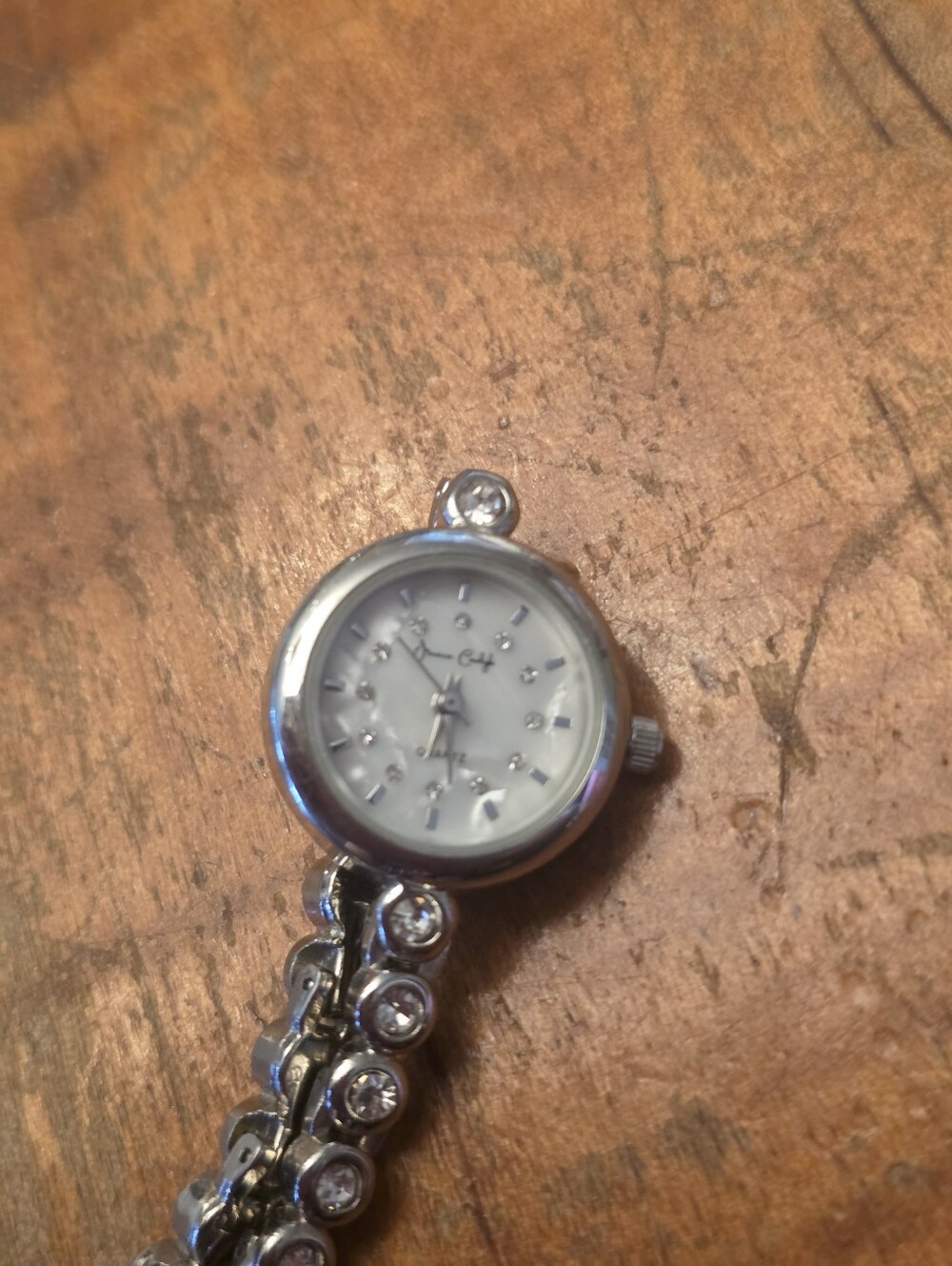 Women's Silver Crystal Accent Bracelet Watch - White Dial